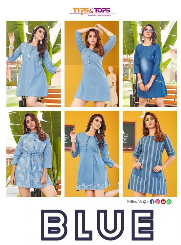 Tips & Tops Blue Fancy Denim Western Kurti